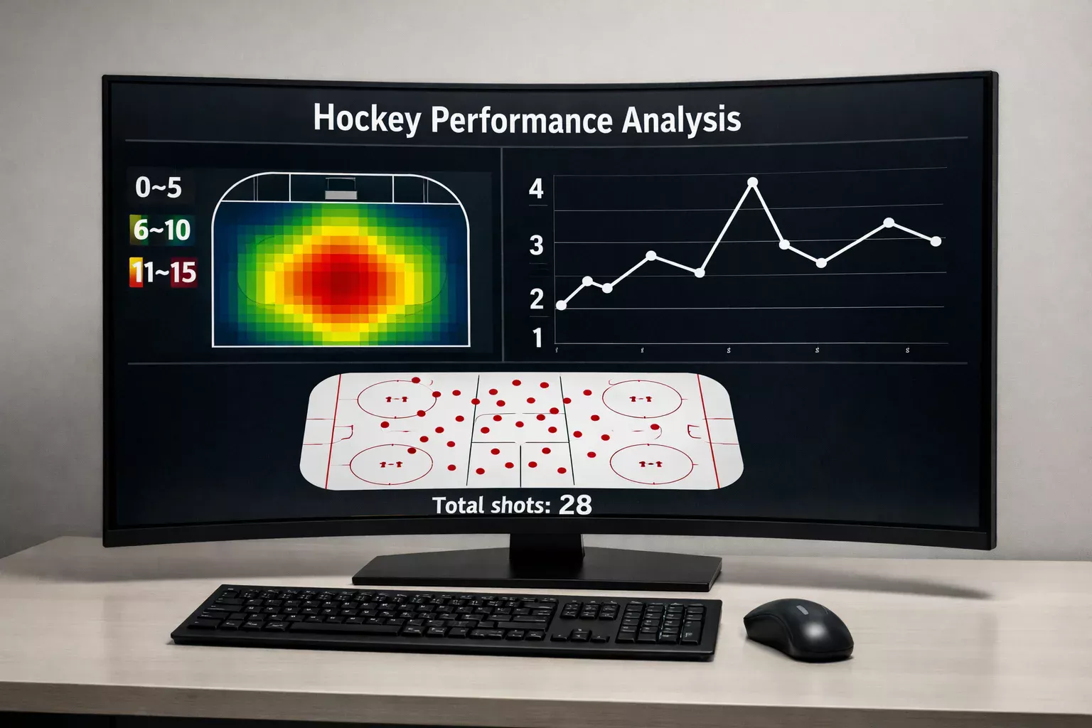 Hockey performance data visualization on a computer monitor