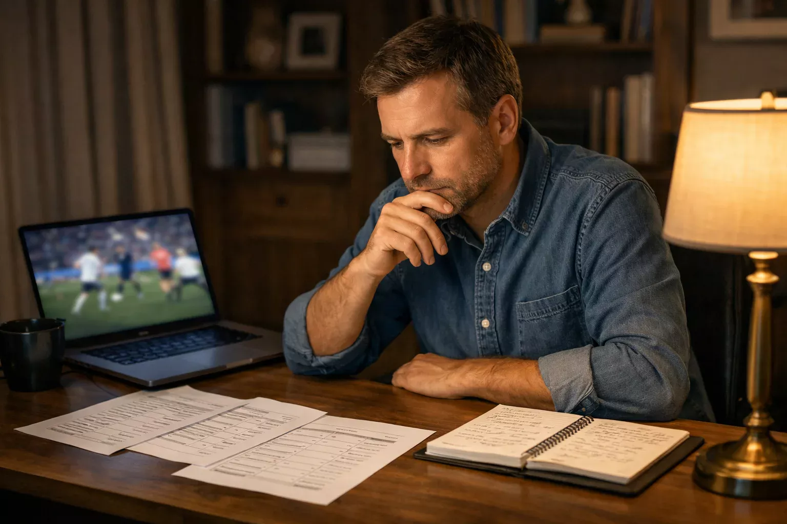 Person reviewing hockey betting results with concerned expression