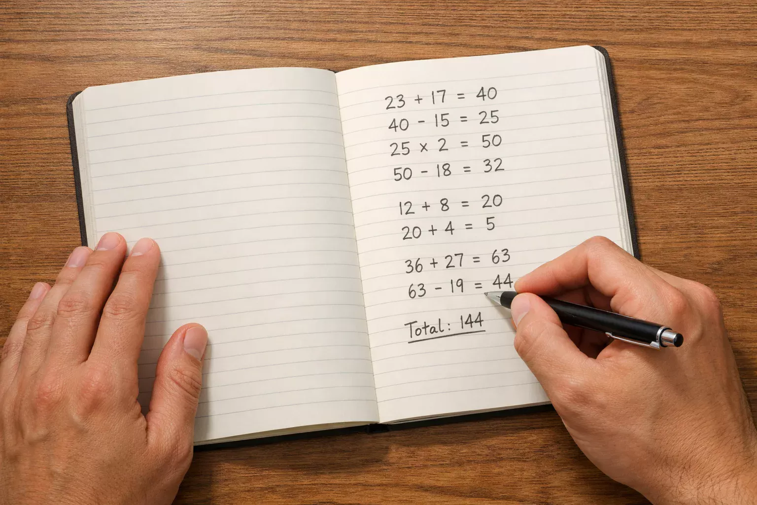 Person calculating potential hockey bet returns with notepad