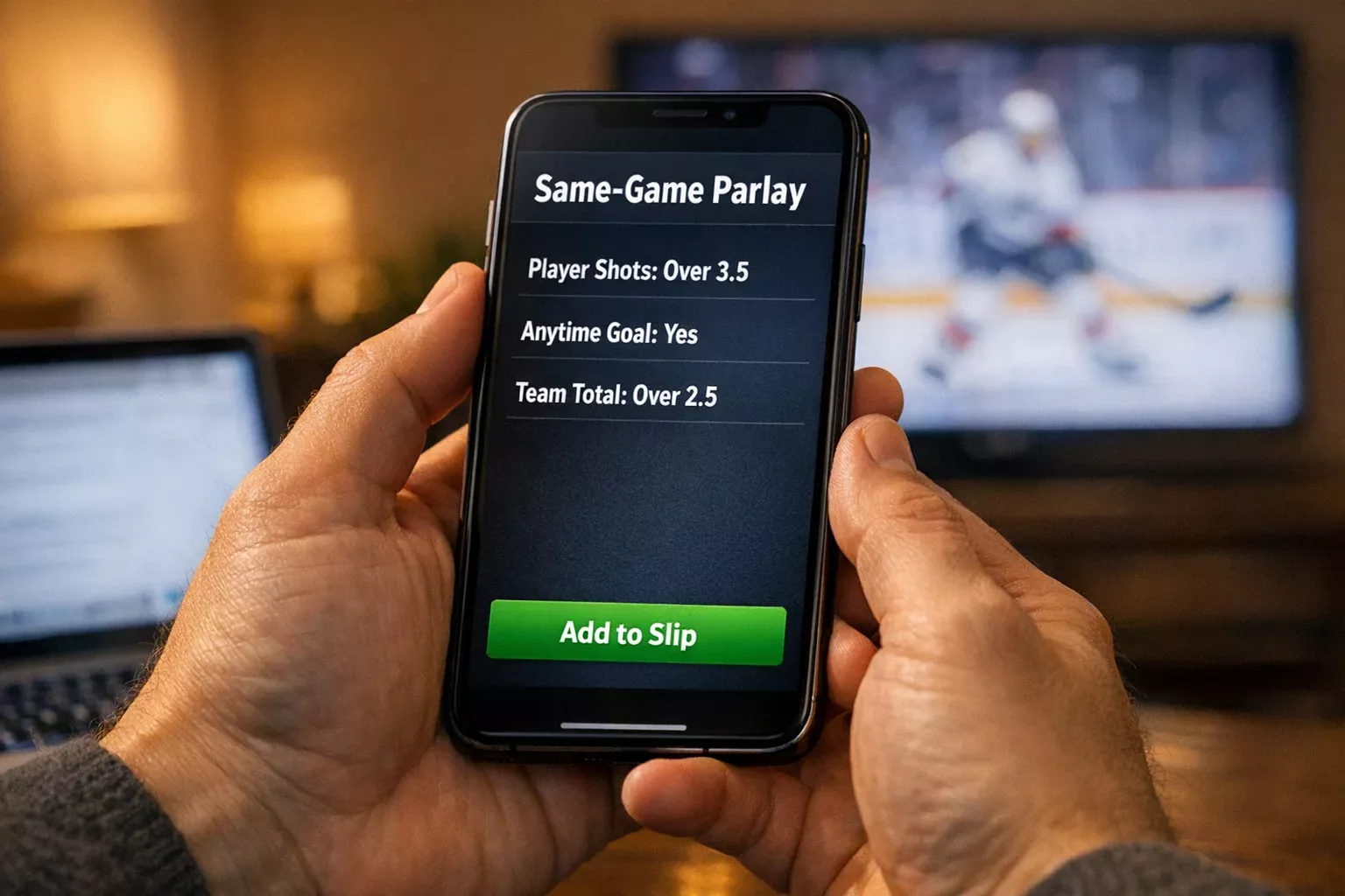 Sports bettor reviewing multiple prop selections on smartphone